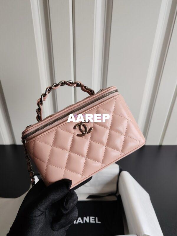 Replica Chanel New 24A Lambskin Vanity With Chain and Top Handle with Rhinestones AP3593 Light Pink 3