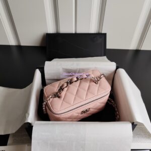 Replica Chanel New 24A Lambskin Vanity With Chain and Top Handle with Rhinestones AP3593 Light Pink 2