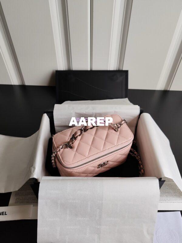 Replica Chanel New 24A Lambskin Vanity With Chain and Top Handle with Rhinestones AP3593 Light Pink 4