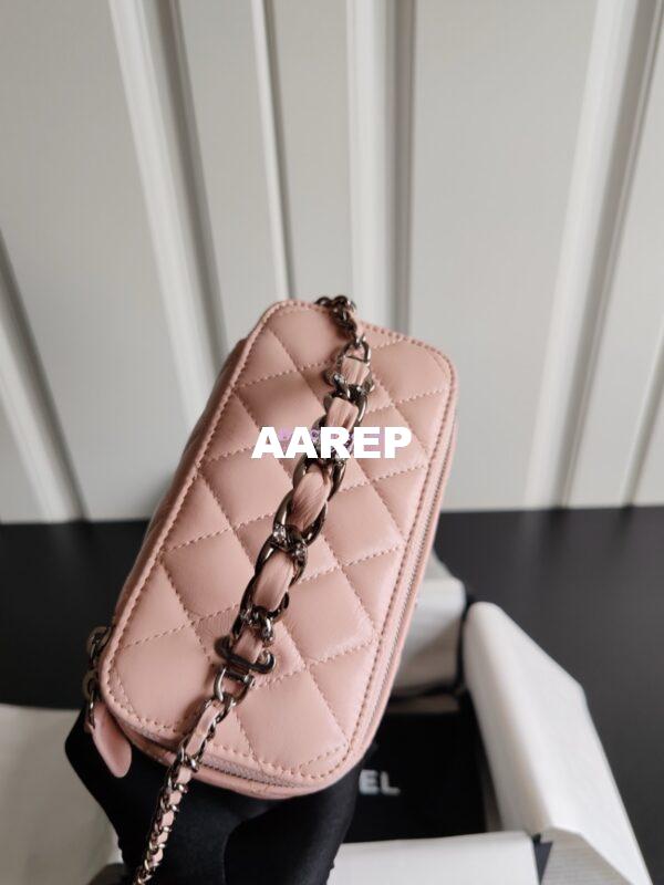 Replica Chanel New 24A Lambskin Vanity With Chain and Top Handle with Rhinestones AP3593 Light Pink 5