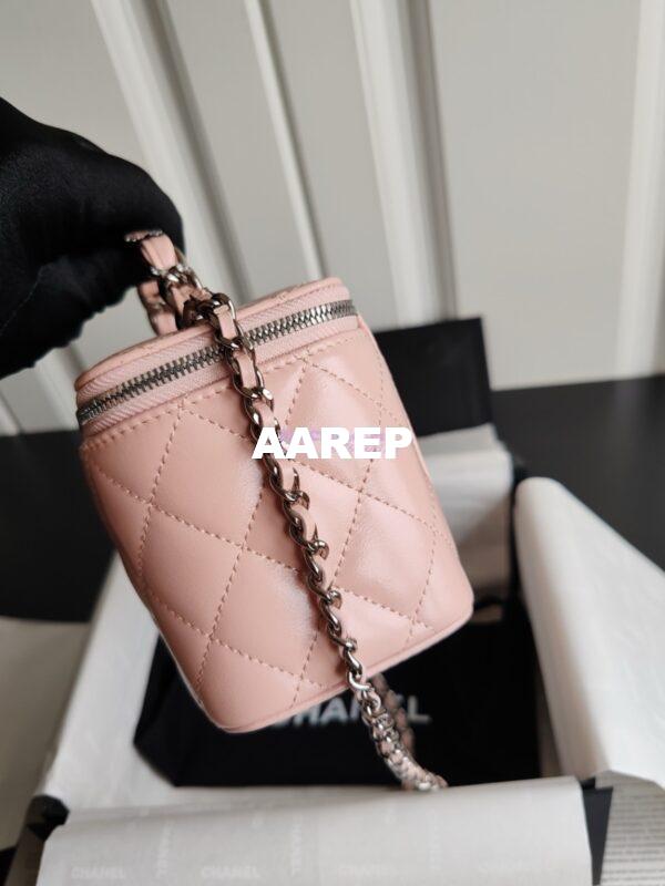 Replica Chanel New 24A Lambskin Vanity With Chain and Top Handle with Rhinestones AP3593 Light Pink 6