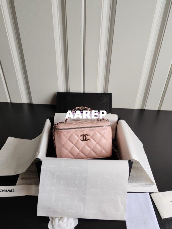 Replica Chanel New 24A Lambskin Vanity With Chain and Top Handle with Rhinestones AP3593 Light Pink 7