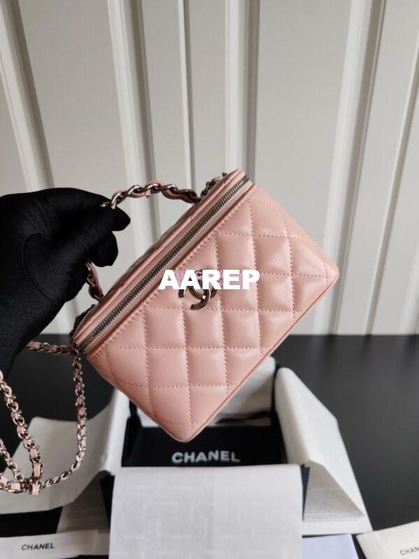 Replica Chanel New 24A Lambskin Vanity With Chain and Top Handle with Rhinestones AP3593 Light Pink 8