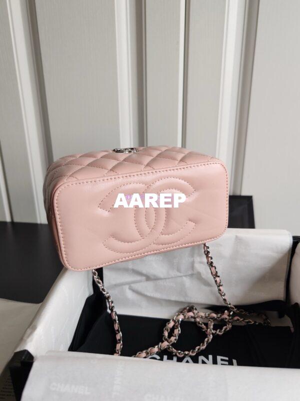 Replica Chanel New 24A Lambskin Vanity With Chain and Top Handle with Rhinestones AP3593 Light Pink 9