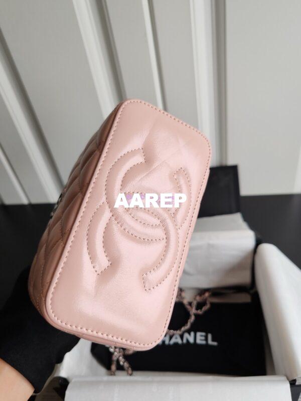 Replica Chanel New 24A Lambskin Vanity With Chain and Top Handle with Rhinestones AP3593 Light Pink 10
