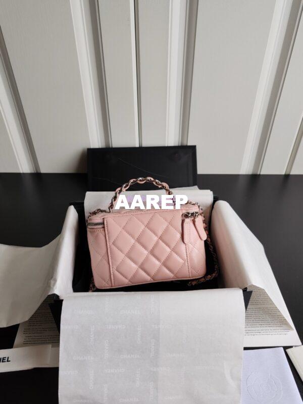 Replica Chanel New 24A Lambskin Vanity With Chain and Top Handle with Rhinestones AP3593 Light Pink 11