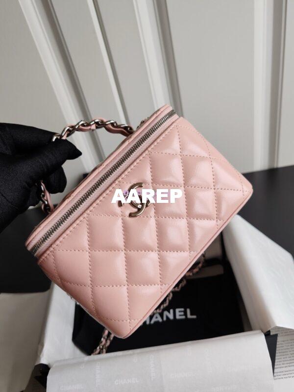 Replica Chanel New 24A Lambskin Vanity With Chain and Top Handle with Rhinestones AP3593 Light Pink 12
