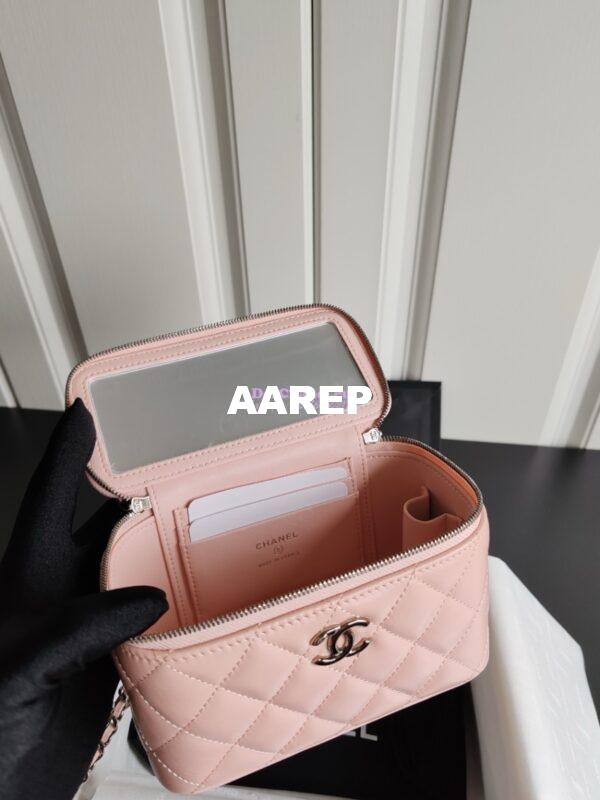 Replica Chanel New 24A Lambskin Vanity With Chain and Top Handle with Rhinestones AP3593 Light Pink 13