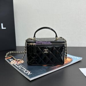 Replica Chanel New 24A Glossy Calfskin Vanity With Chain and Top Handle AP2199 Black