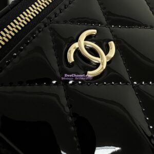 Replica Chanel New 24A Glossy Calfskin Vanity With Chain and Top Handle AP2199 Black 2
