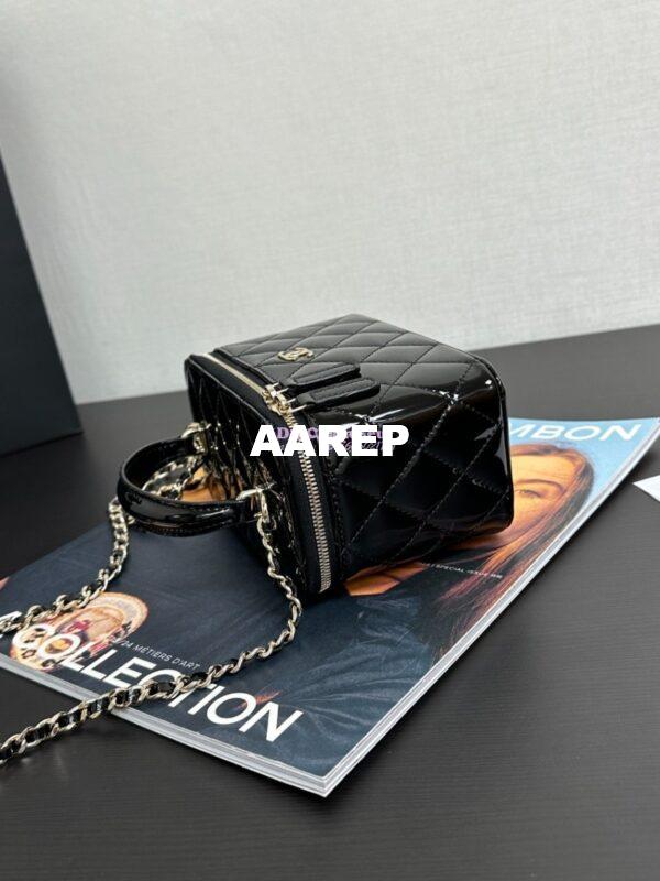 Replica Chanel New 24A Glossy Calfskin Vanity With Chain and Top Handle AP2199 Black 5