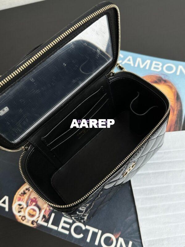 Replica Chanel New 24A Glossy Calfskin Vanity With Chain and Top Handle AP2199 Black 9