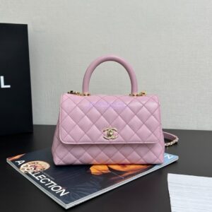 Replica Chanel Coco Handle Bag in Caviar with Edge Stitching 92990 92991 in Light Gold Hardware Sakura Pink
