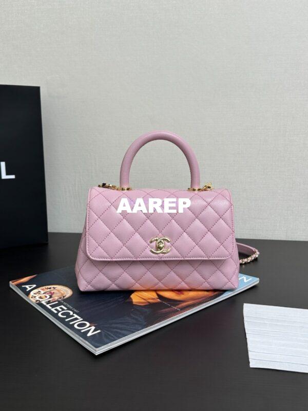 Replica Chanel Coco Handle Bag in Caviar with Edge Stitching 92990 92991 in Light Gold Hardware Sakura Pink