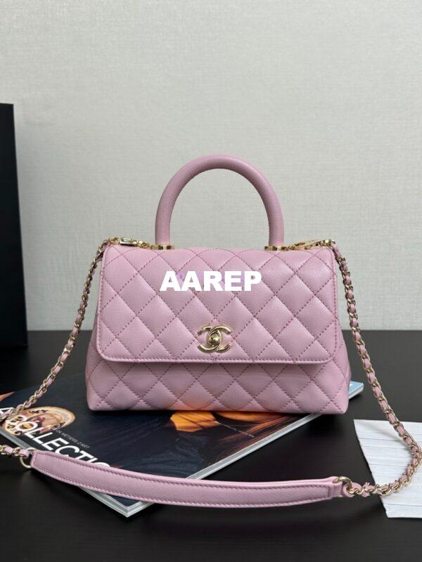 Replica Chanel Coco Handle Bag in Caviar with Edge Stitching 92990 92991 in Light Gold Hardware Sakura Pink 2