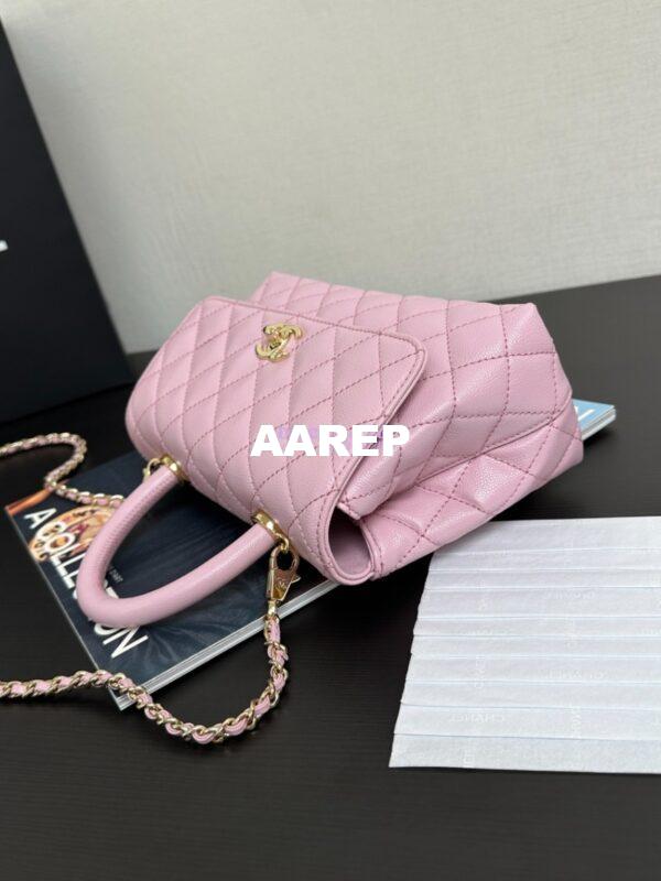 Replica Chanel Coco Handle Bag in Caviar with Edge Stitching 92990 92991 in Light Gold Hardware Sakura Pink 3