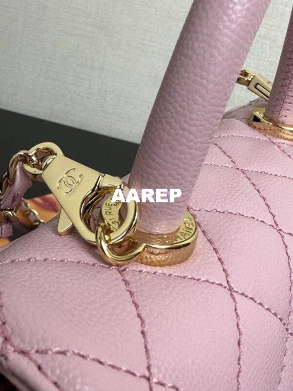 Replica Chanel Coco Handle Bag in Caviar with Edge Stitching 92990 92991 in Light Gold Hardware Sakura Pink 4