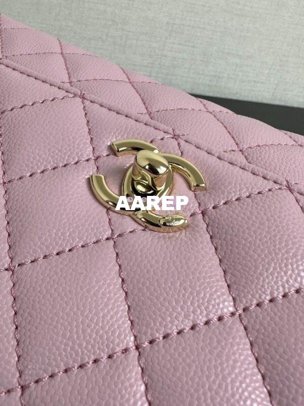 Replica Chanel Coco Handle Bag in Caviar with Edge Stitching 92990 92991 in Light Gold Hardware Sakura Pink 5