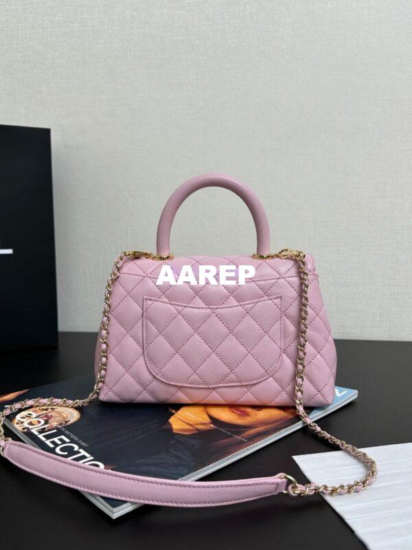 Replica Chanel Coco Handle Bag in Caviar with Edge Stitching 92990 92991 in Light Gold Hardware Sakura Pink 6