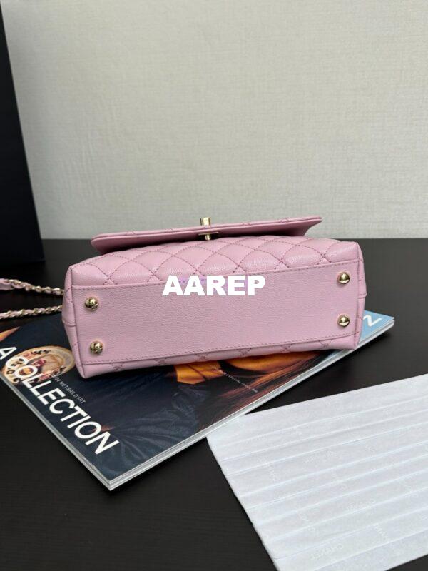 Replica Chanel Coco Handle Bag in Caviar with Edge Stitching 92990 92991 in Light Gold Hardware Sakura Pink 9