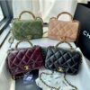 Replica Chanel Coco Handle Bag in Caviar with Edge Stitching 92990 92991 in Light Gold Hardware Sakura Pink