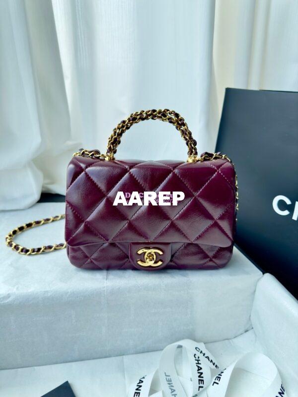 Replica Chanel Mini Flap Bag With Top Handle AS5032 Burgundy 4