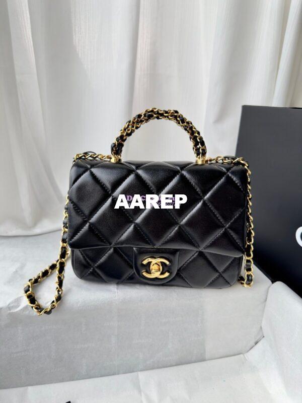 Replica Chanel Mini Flap Bag With Top Handle AS5032 Black 4