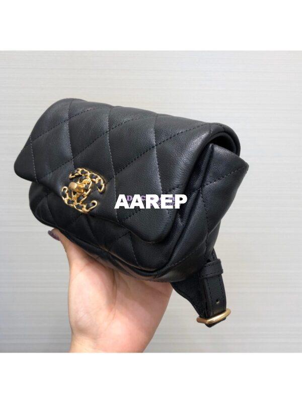 Replica Chanel 19 Waist Bag Lambskin Black AS1163 11