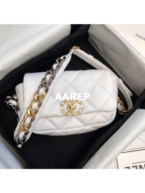 Replica Chanel 19 Waist Bag Lambskin White AS1163