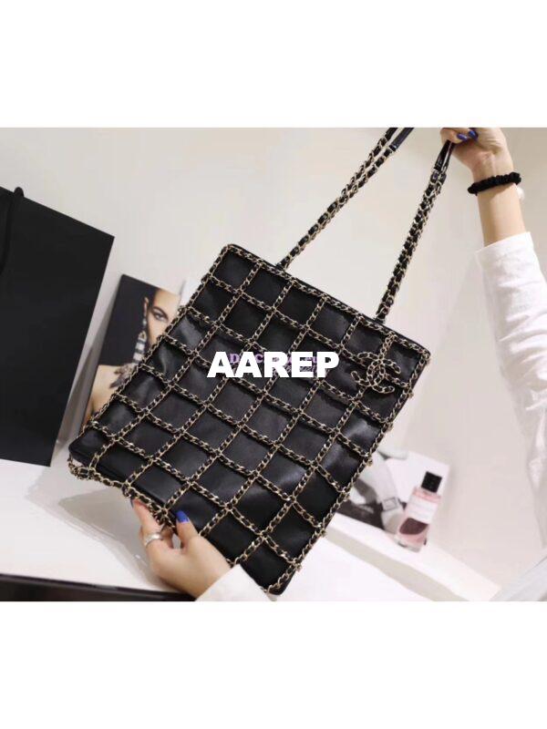 Replica Chanel Lambskin Shopping Bag AS1383 Black 4