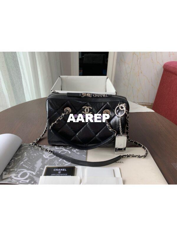 Replica Chanel Small Bowling Bag in Calfskin AS1321 Black 4