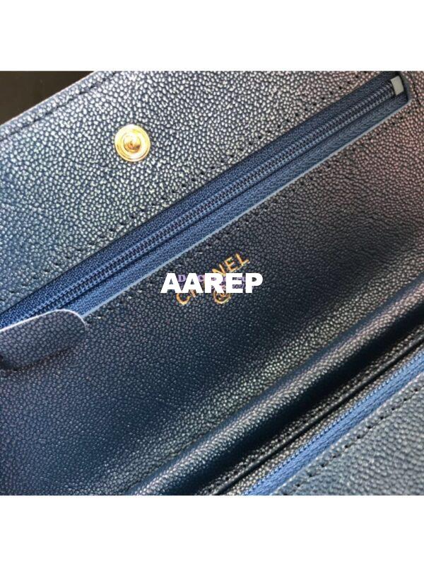 Replica Chanel CC 19s Iridescent Grainy Calfskin Wallet On Chain WOC Bag Dark Blue 6