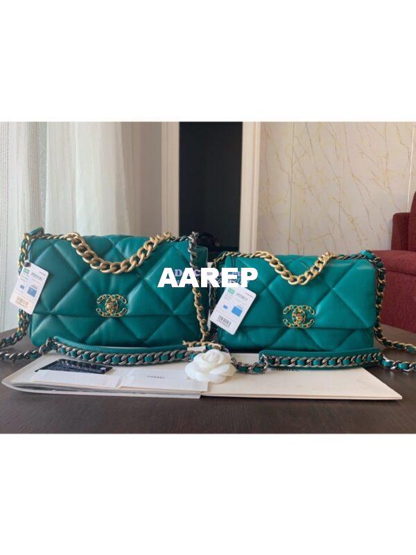 Replica Chanel 19 Large Flap Bag AS1161 Lambskin Green 3