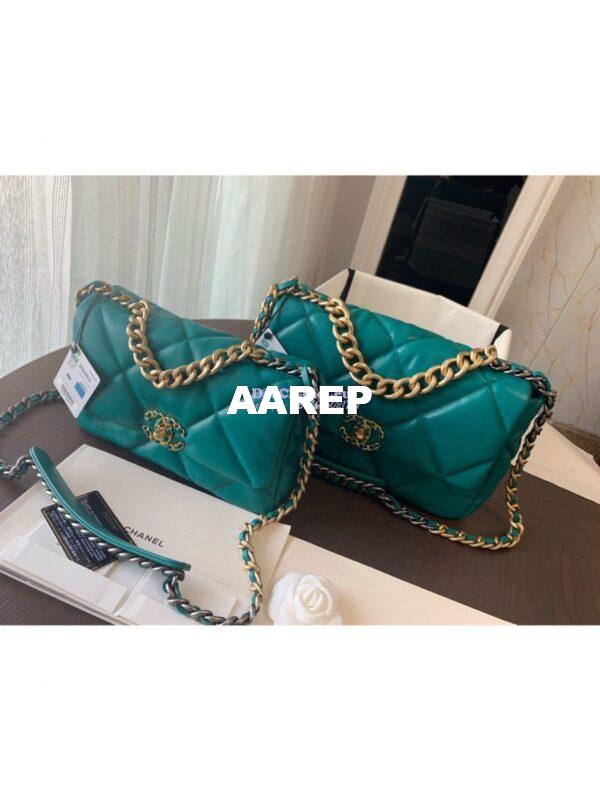 Replica Chanel 19 Large Flap Bag AS1161 Lambskin Green 4