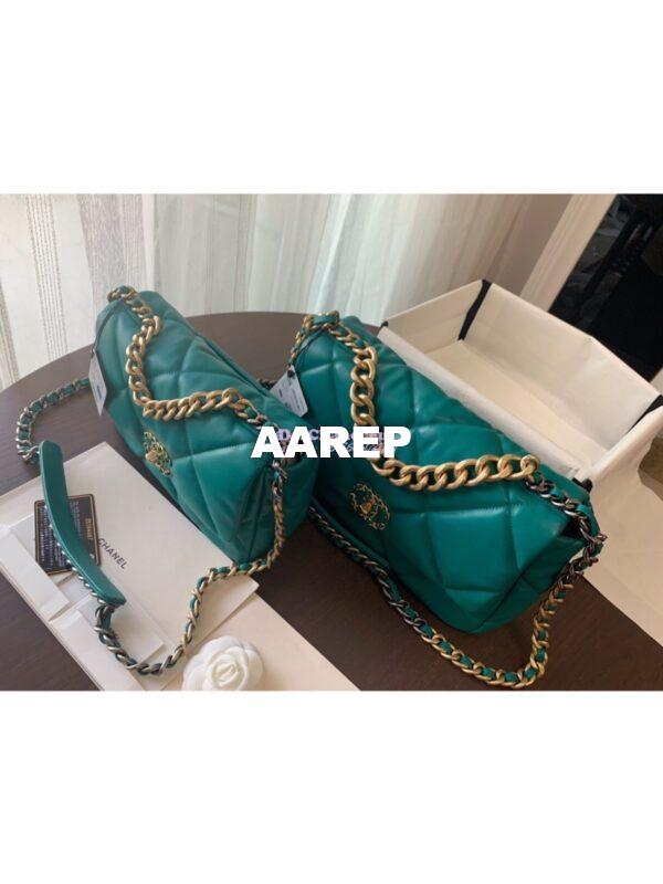 Replica Chanel 19 Large Flap Bag AS1161 Lambskin Green 5