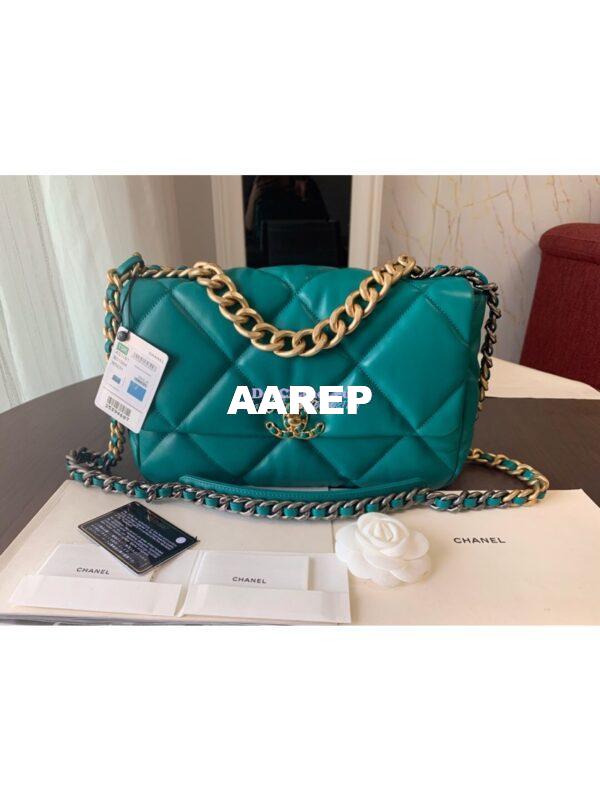 Replica Chanel 19 Large Flap Bag AS1161 Lambskin Green 6