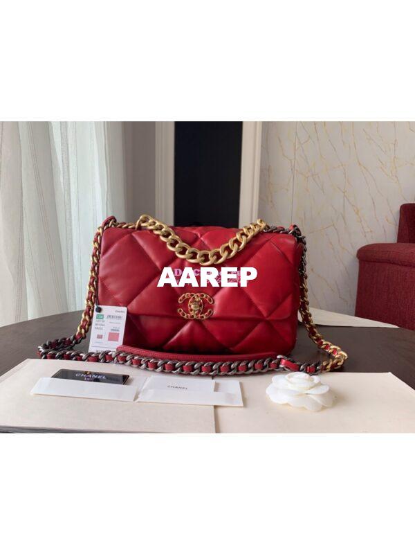 Replica Chanel 19 Large Flap Bag AS1161 Lambskin Red 2