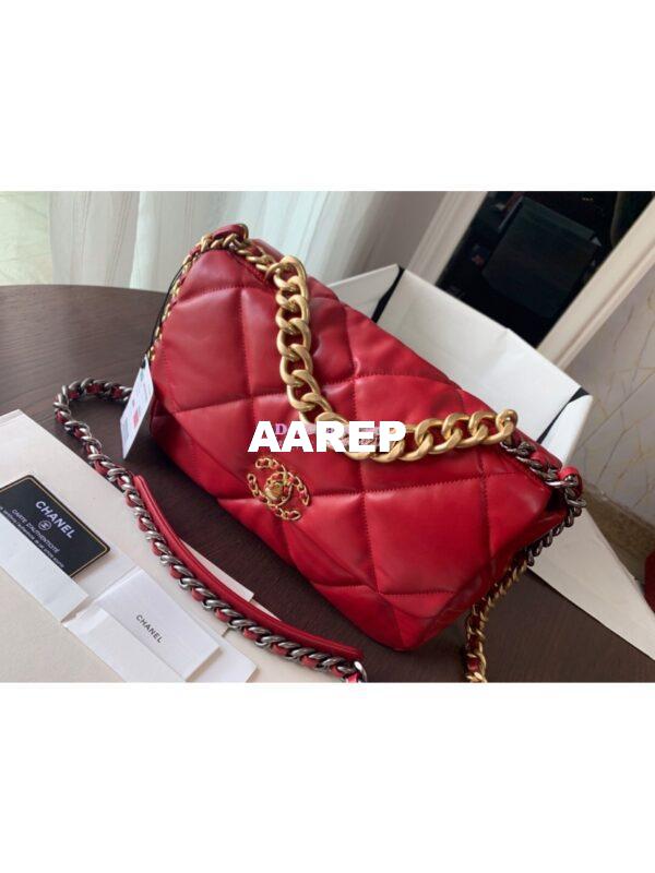 Replica Chanel 19 Large Flap Bag AS1161 Lambskin Red 3