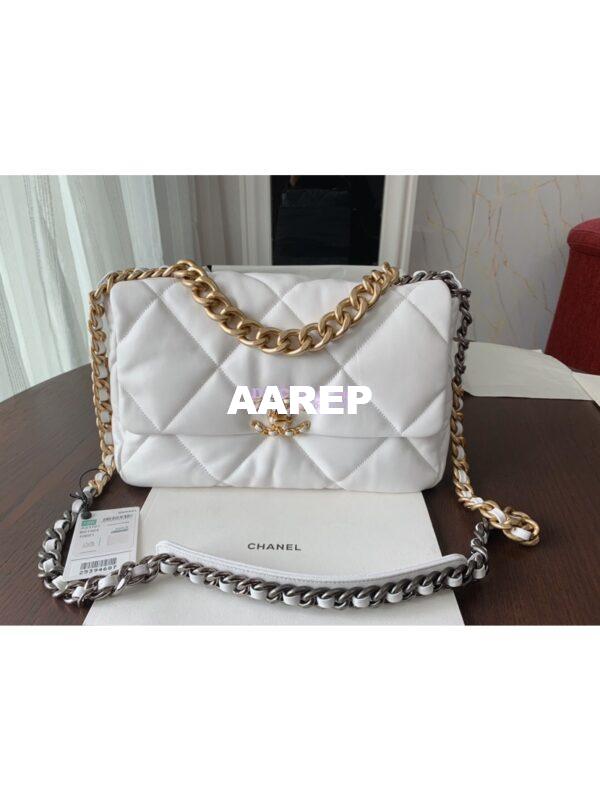Replica Chanel 19 Large Flap Bag AS1161 Lambskin White 3