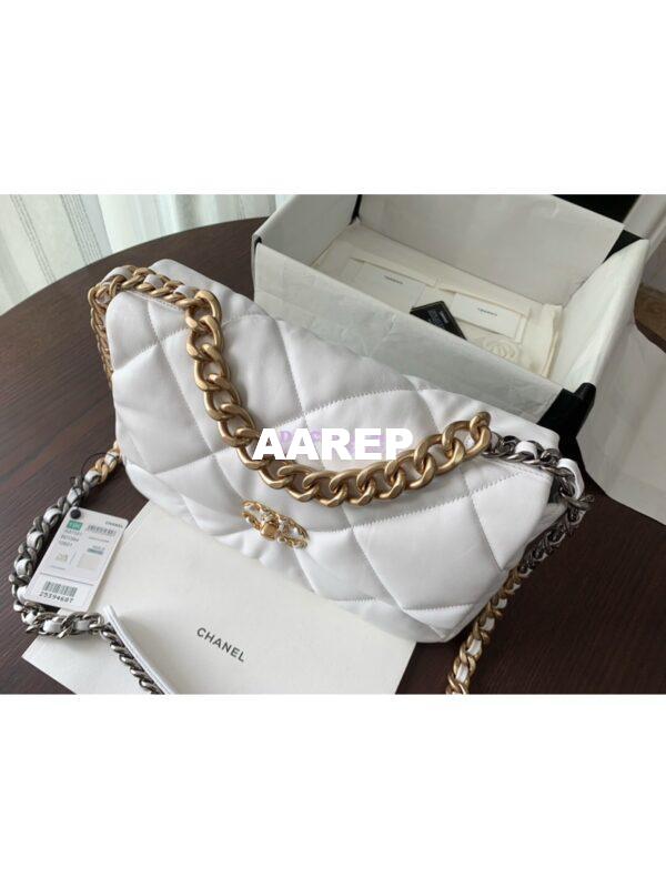 Replica Chanel 19 Large Flap Bag AS1161 Lambskin White 5