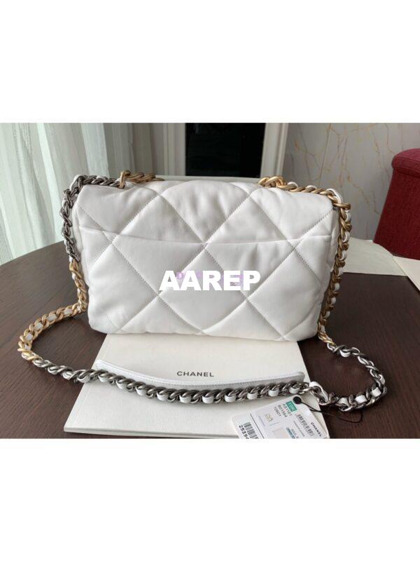 Replica Chanel 19 Large Flap Bag AS1161 Lambskin White 8