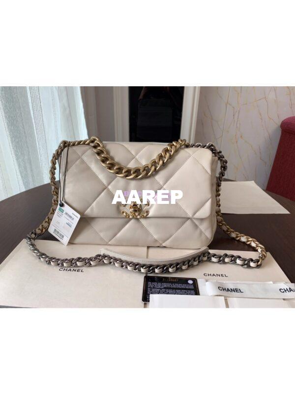 Replica Chanel 19 Large Flap Bag AS1161 Lambskin Light Beige 3