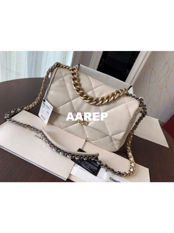 Replica Chanel 19 Large Flap Bag AS1161 Lambskin Light Beige 4
