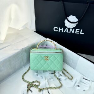 Replica Chanel Lambskin Clutch With Chain with Diamanté Logo Top Handle AP4046 Light Green