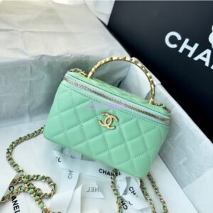 Replica Chanel Lambskin Clutch With Chain with Diamanté Logo Top Handle AP4046 Light Green 2