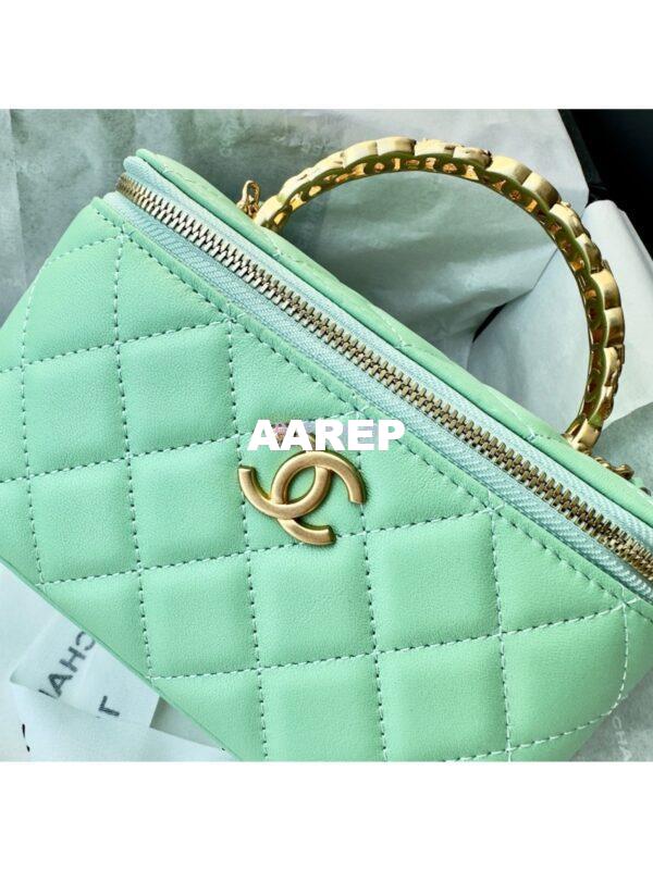 Replica Chanel Lambskin Clutch With Chain with Diamanté Logo Top Handle AP4046 Light Green 7
