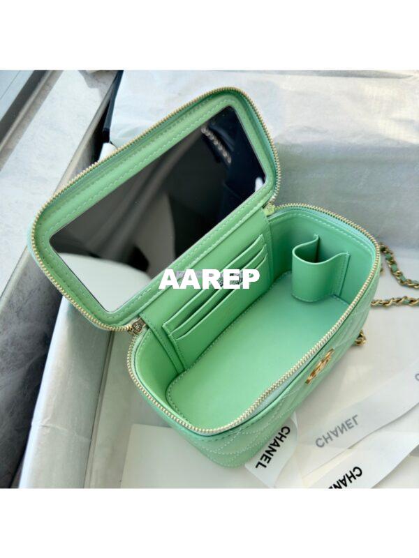 Replica Chanel Lambskin Clutch With Chain with Diamanté Logo Top Handle AP4046 Light Green 9