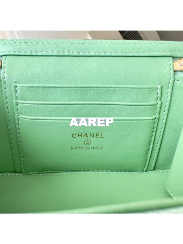 Replica Chanel Lambskin Clutch With Chain with Diamanté Logo Top Handle AP4046 Light Green 10