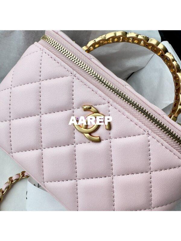 Replica Chanel Lambskin Clutch With Chain with Diamanté Logo Top Handle AP4046 Light Pink 7