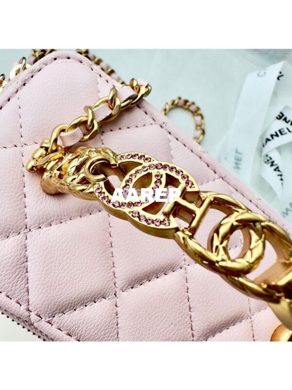 Replica Chanel Lambskin Clutch With Chain with Diamanté Logo Top Handle AP4046 Light Pink 8
